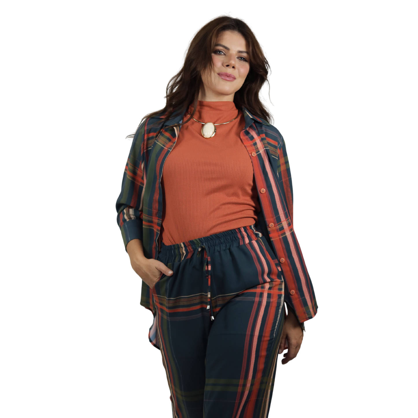 Conjunto 3pçs Camisão, Regata e Pantalona BIXUGRILLO estampado Xadrez Escocês
