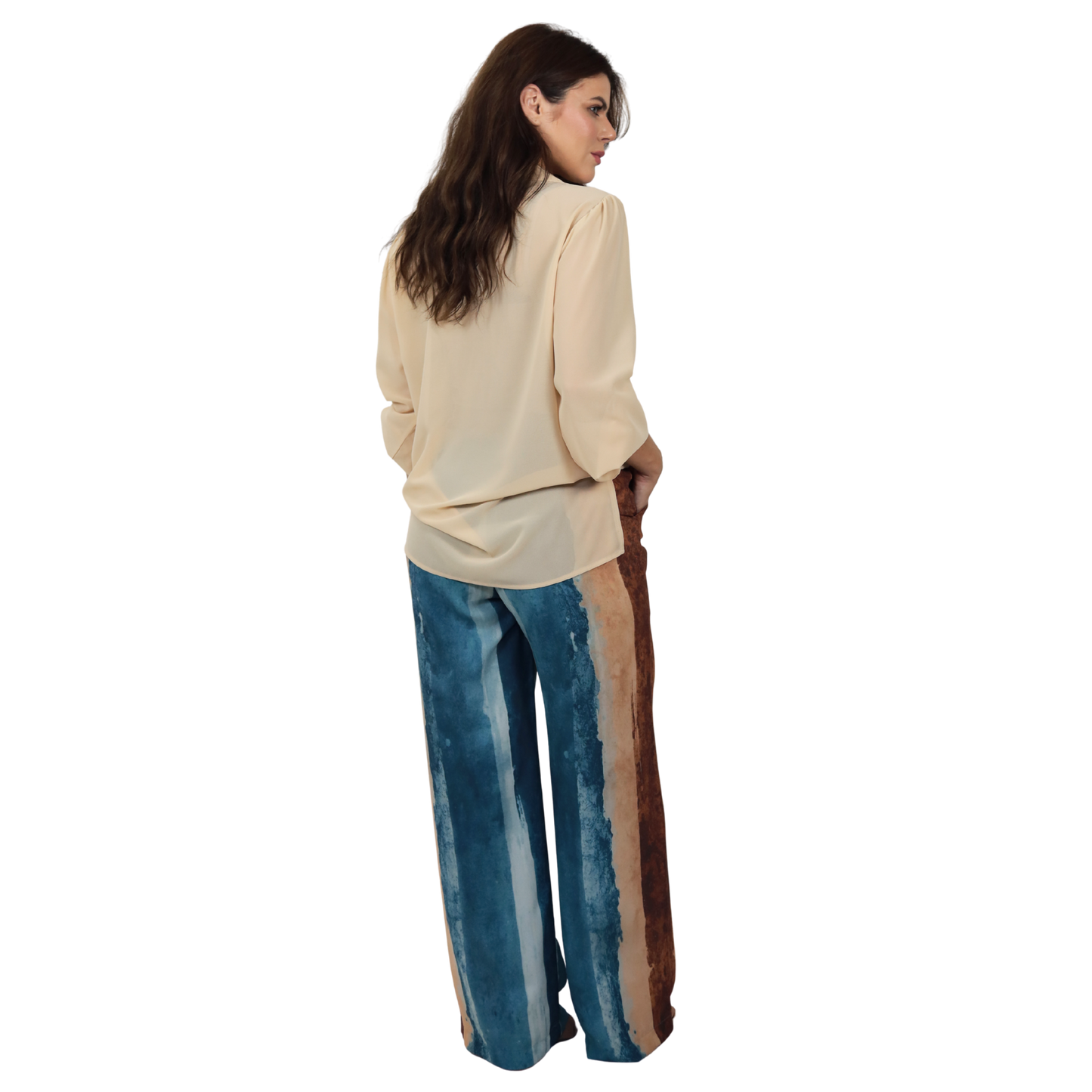 Conjunto 2pçs Camisão bege e Pantalona BIXUGRILLO estampado listras aquareladas