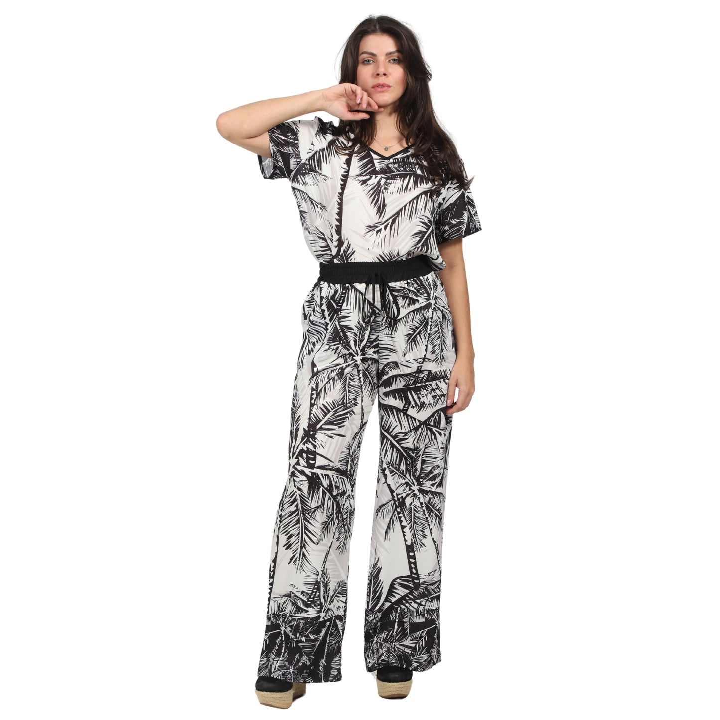 Calça pantalona BIXUGRILLO estampada Coqueiro PeB