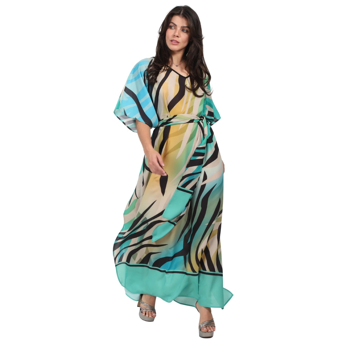 Kaftan vestido longa estampada Algas