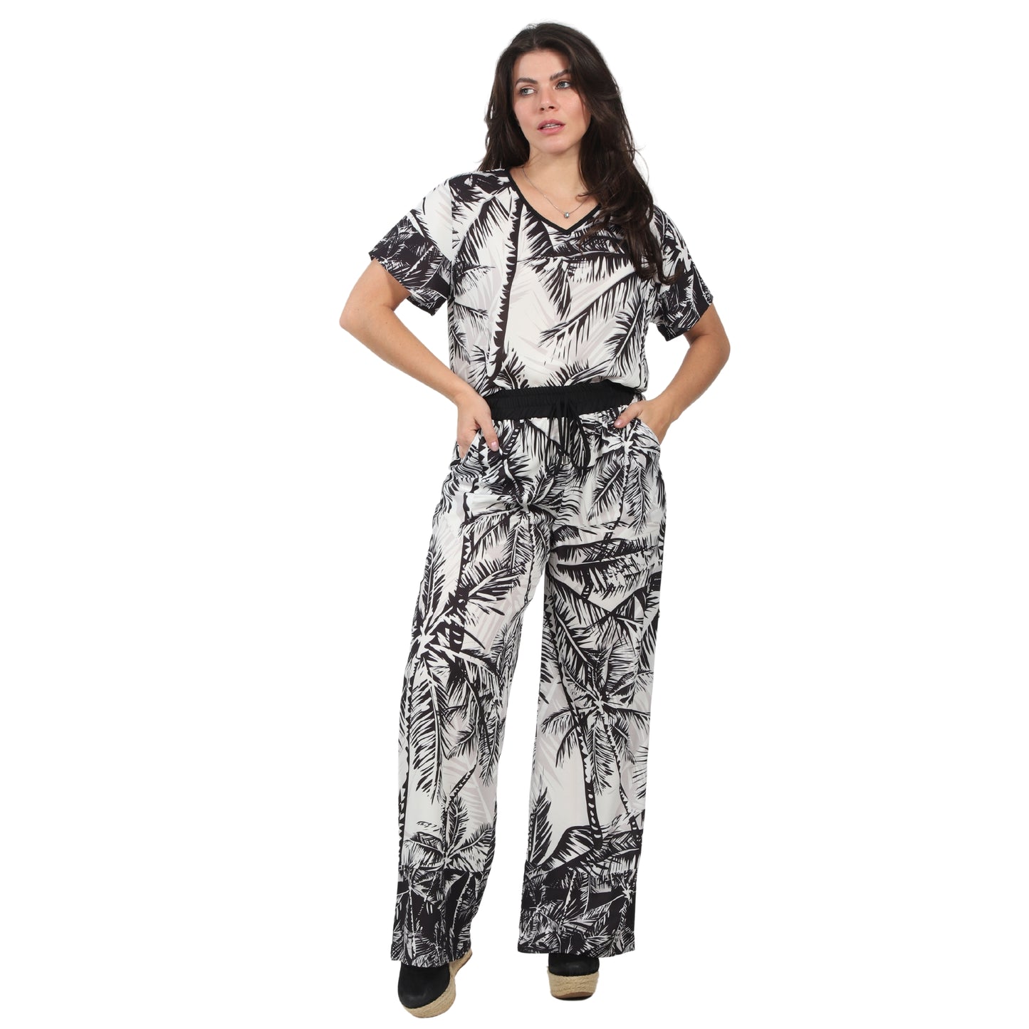 Calça pantalona BIXUGRILLO estampada Coqueiro PeB