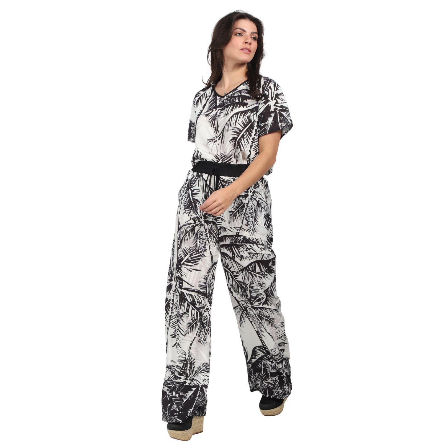 Calça pantalona BIXUGRILLO estampada Coqueiro PeB