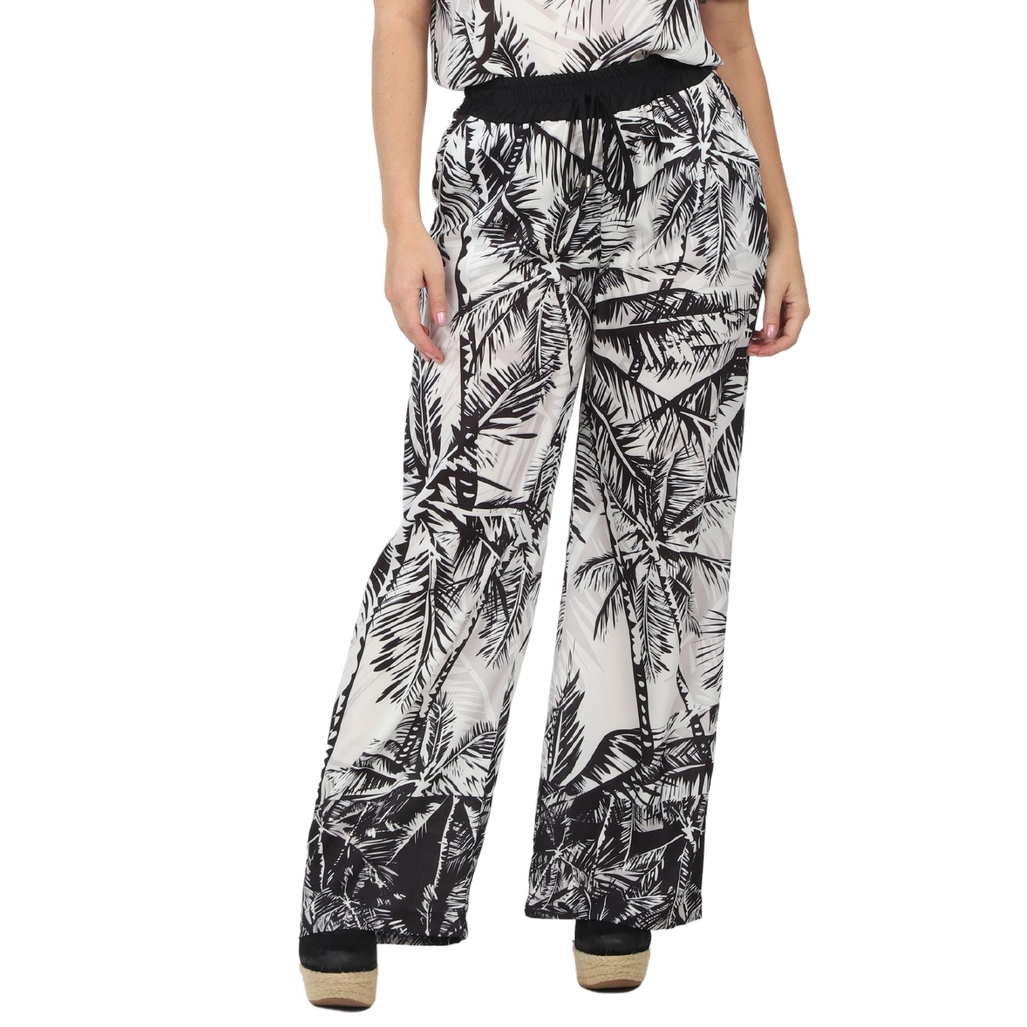 Calça pantalona BIXUGRILLO estampada Coqueiro PeB