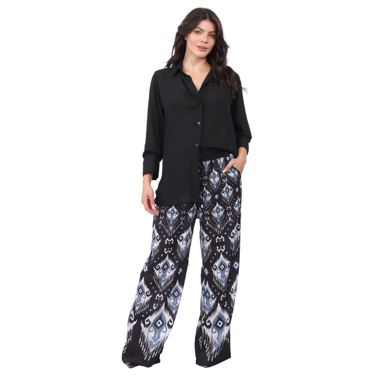 Calça pantalona BIXUGRILLO estampada Tribal azul