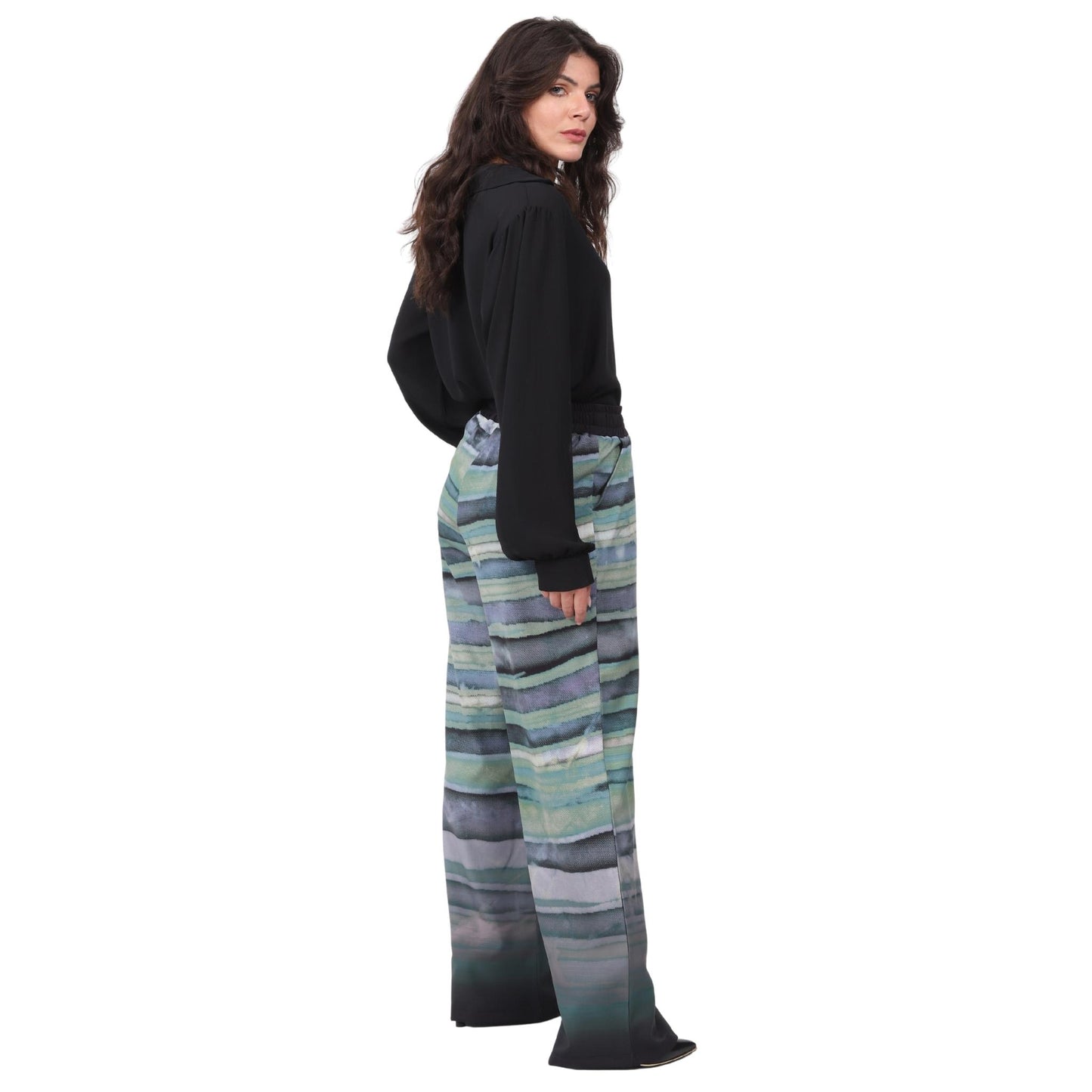 Calça pantalona BIXUGRILLO estampada Ondas verdes