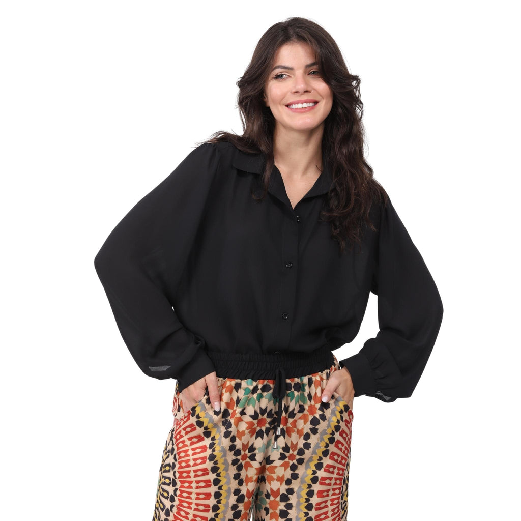 Camisa manga bufante BIXUGRILLO lisa Preta