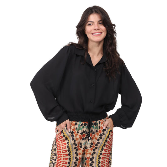 Camisa manga bufante BIXUGRILLO lisa Preta