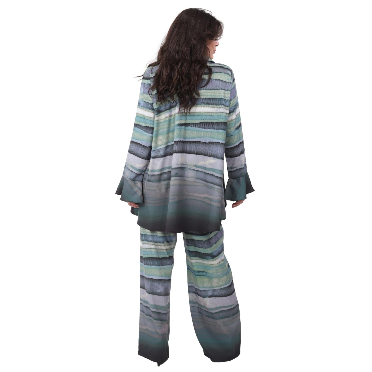 Camisão manga com babados BIXUGRILLO estampada Ondas verdes