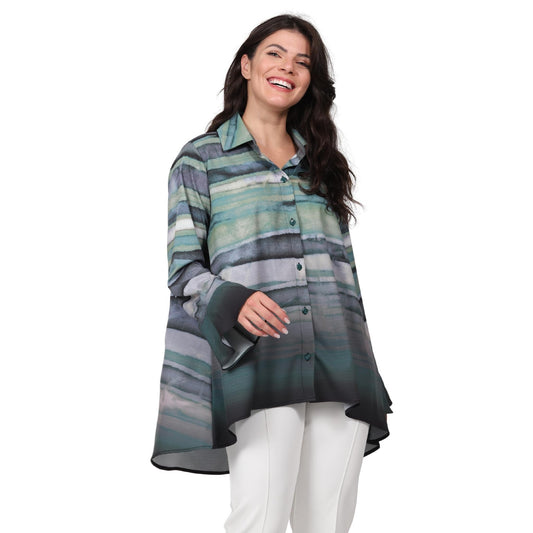 Camisão manga com babados BIXUGRILLO estampada Ondas verdes