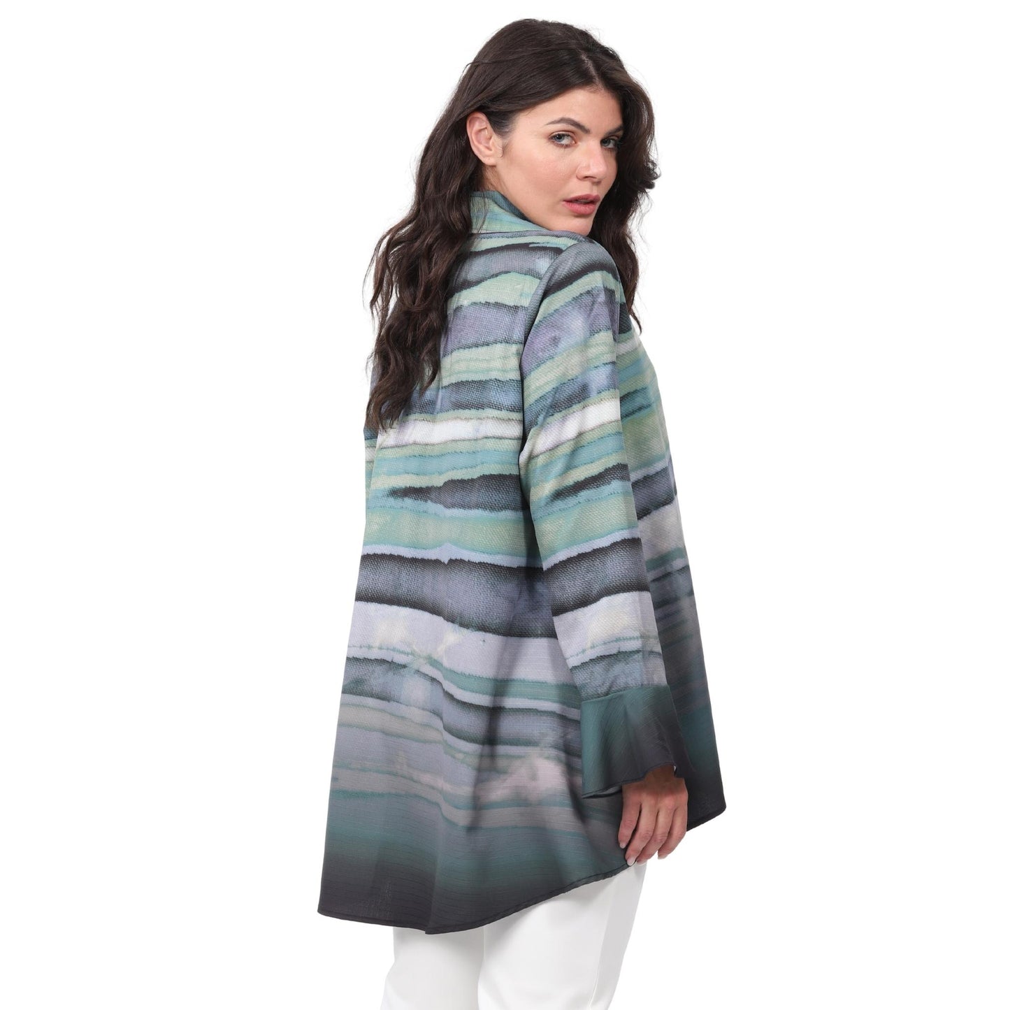 Camisão manga com babados BIXUGRILLO estampada Ondas verdes