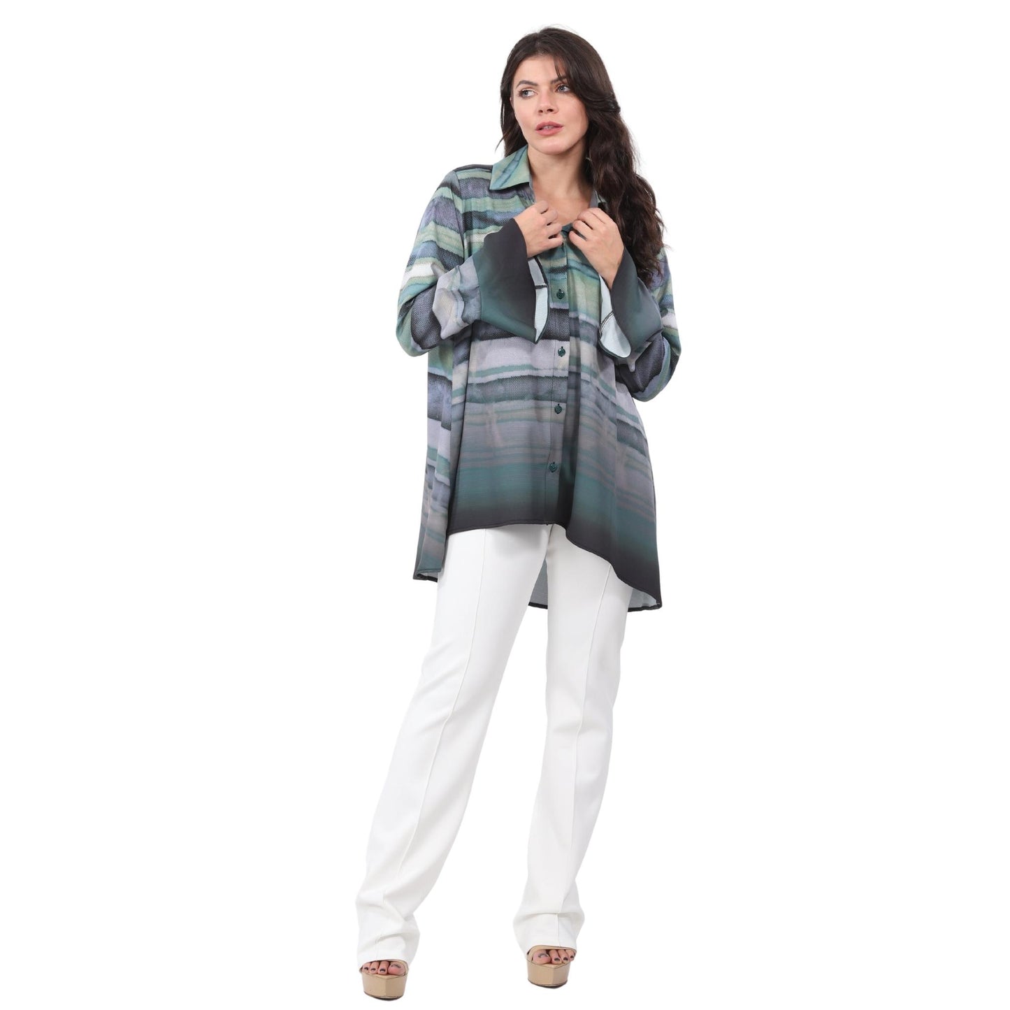 Camisão manga com babados BIXUGRILLO estampada Ondas verdes