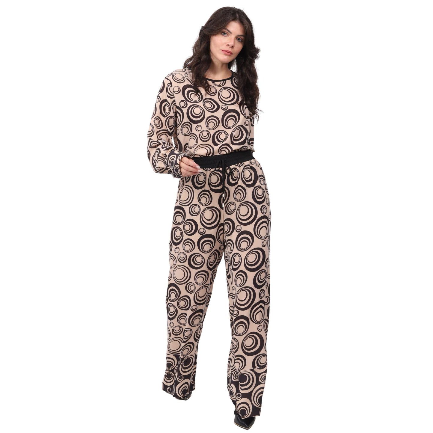 Blusa manga longa estampada argolas