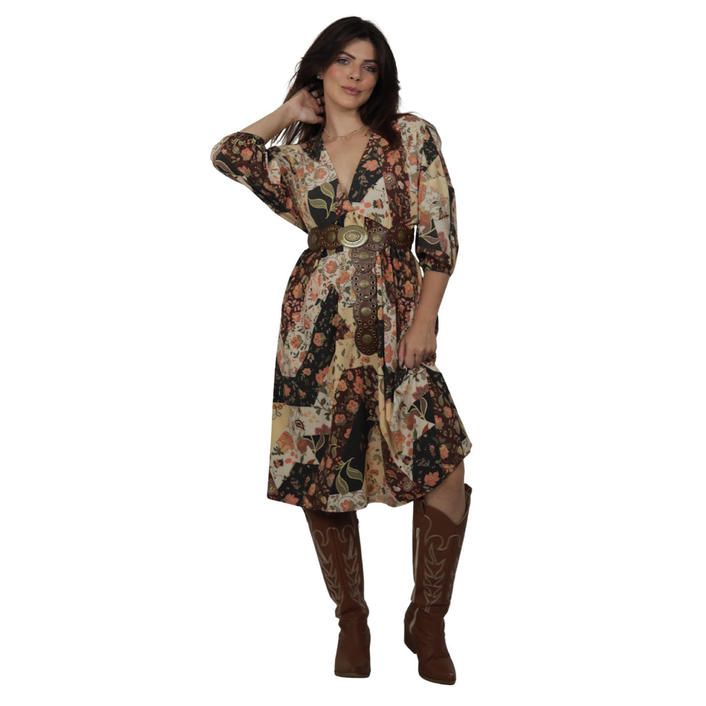 Vestido Curto Bixugrillo estampado patchwork