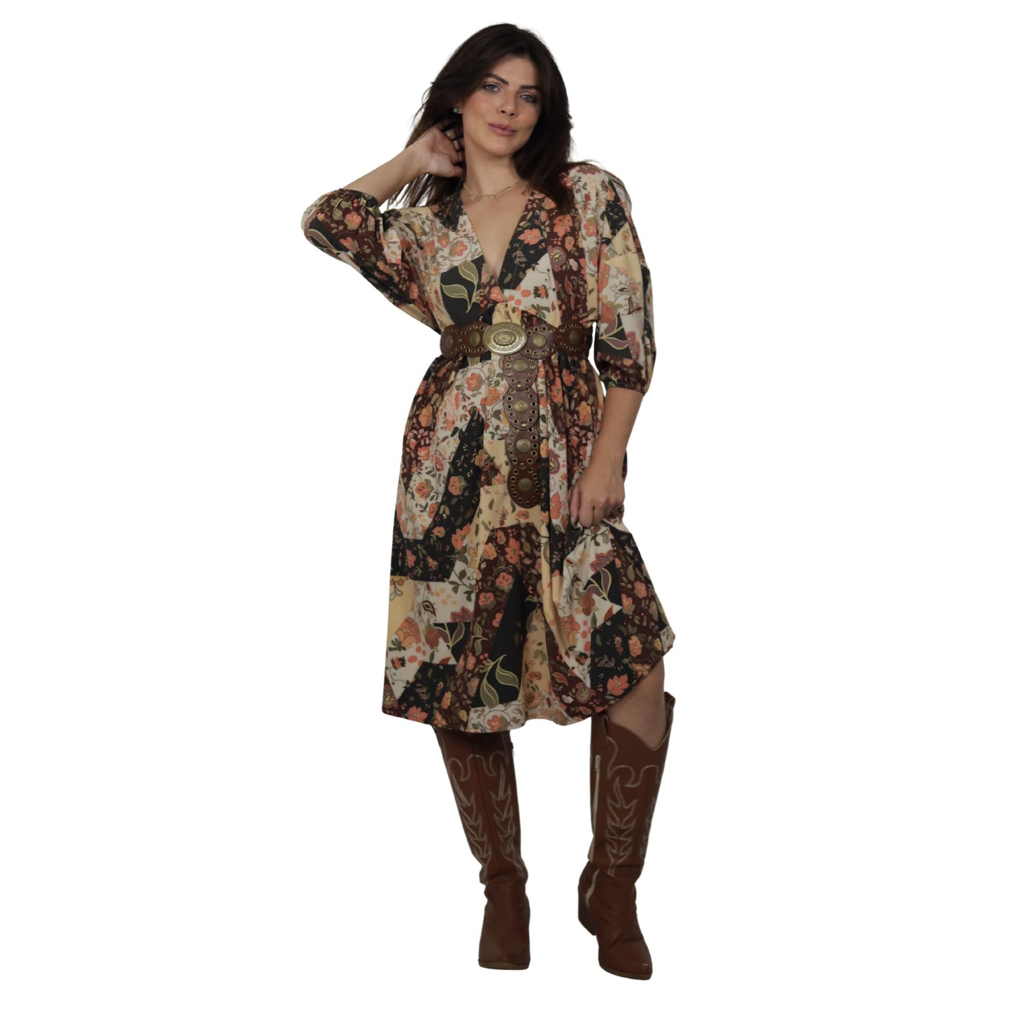 Vestido Curto Bixugrillo estampado patchwork