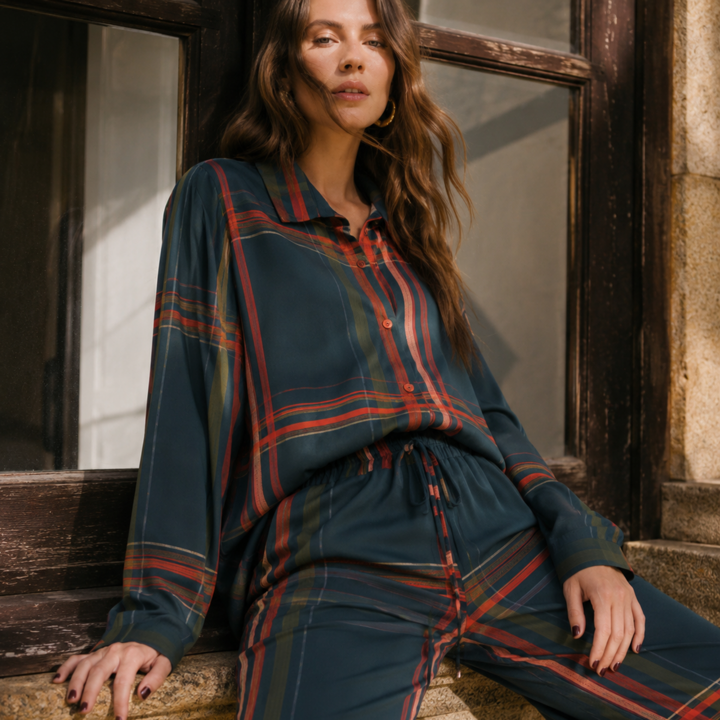 Conjunto 3pçs Camisão, Regata e Pantalona BIXUGRILLO estampado Xadrez Escocês
