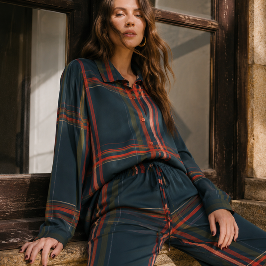 Conjunto 3pçs Camisão, Regata e Pantalona BIXUGRILLO estampado Xadrez Escocês