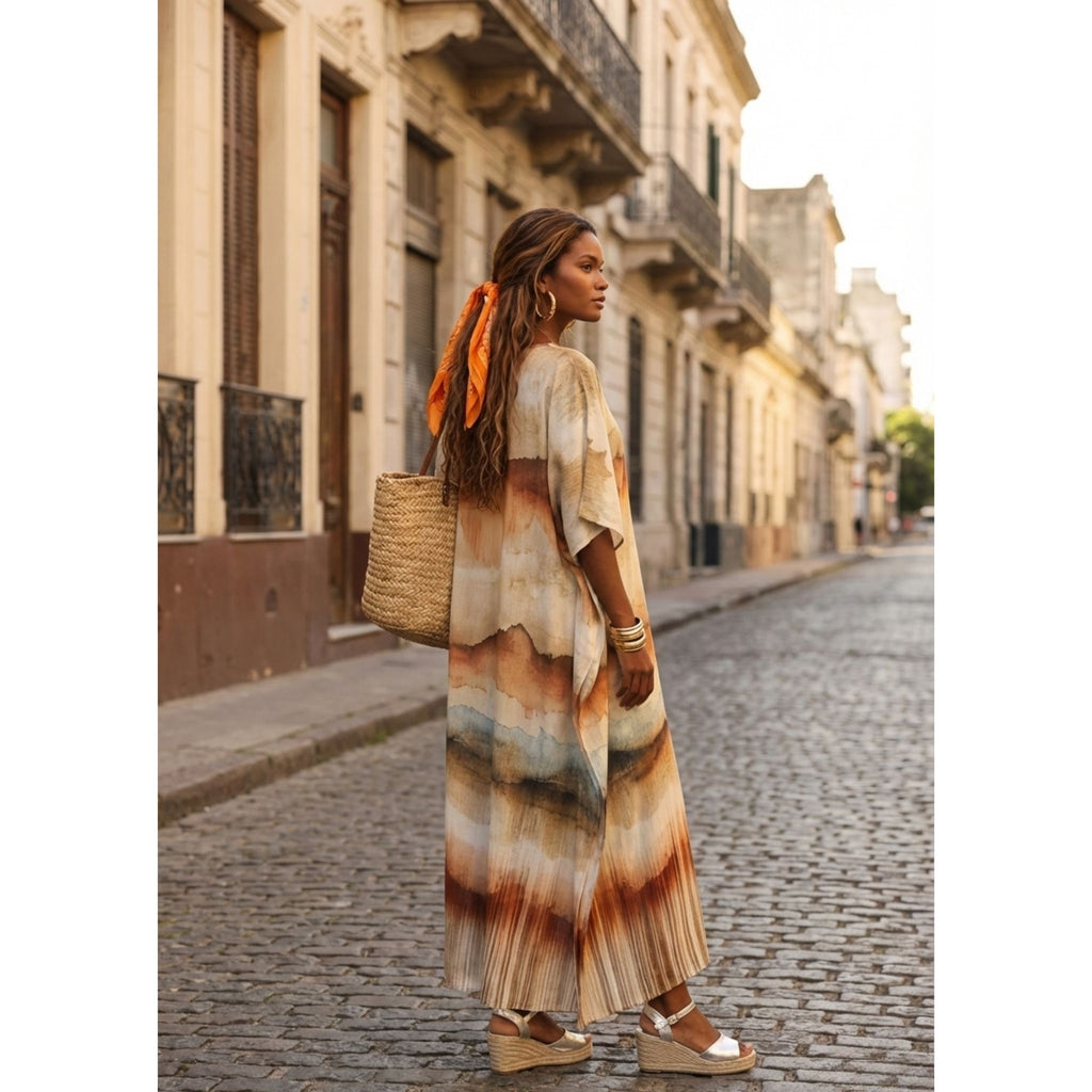 Kaftan Longa estampada Bixugrillo Degradê Marrom