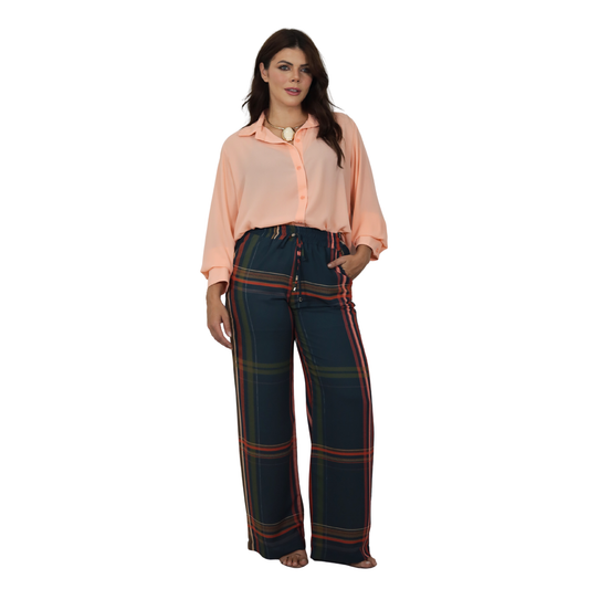 Conjunto 2pçs Camisão liso e Pantalona BIXUGRILLO estampado Xadrez Escossês
