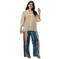 Conjunto 2pçs Camisão bege e Pantalona BIXUGRILLO estampado listras aquareladas