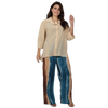 Conjunto 2pçs Camisão bege e Pantalona BIXUGRILLO estampado listras aquareladas