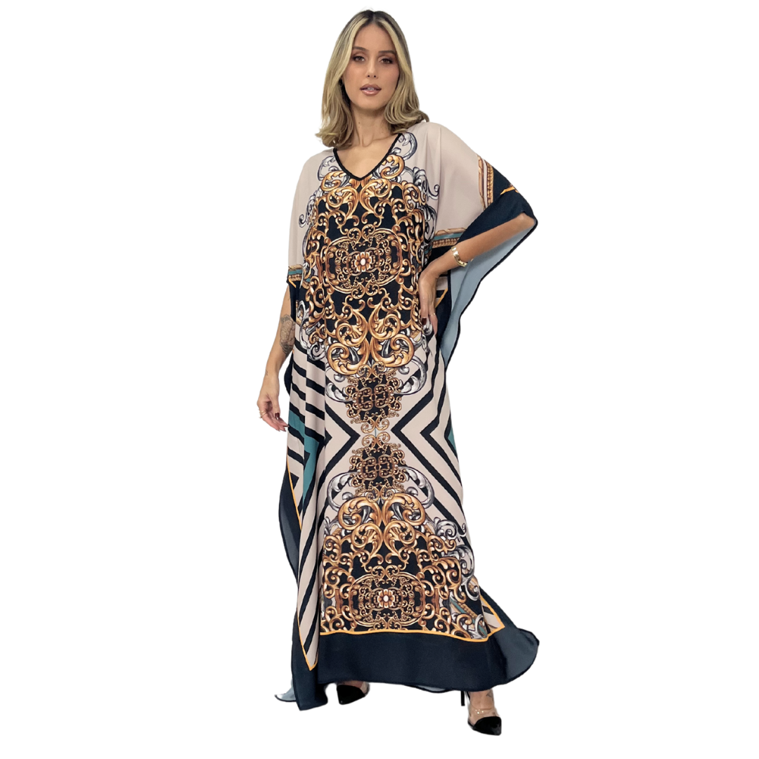 Kaftan Longa estampada Bixugrillo Chevron Arabesco