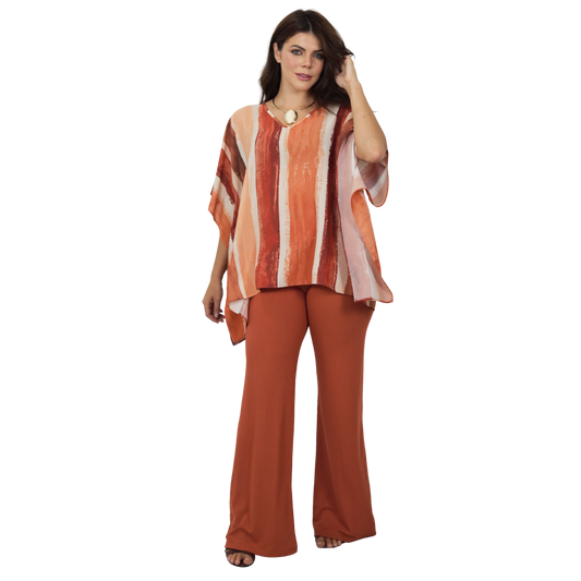 Conjunto Blusa kaftan e Pantalona BIXUGRILLO estampada Belle Rivière Terracotta