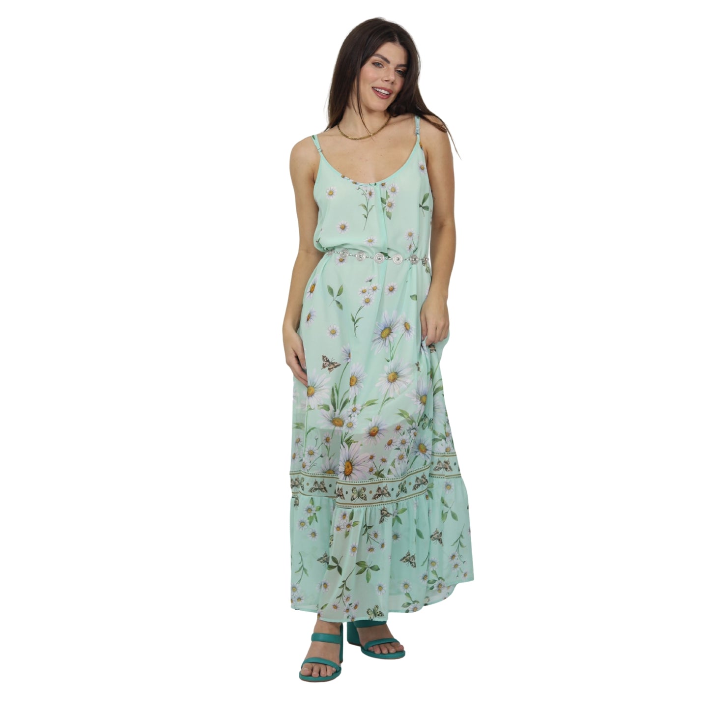 Vestido  Midi de Alça Bixugrillo estampado Margaridas Verde