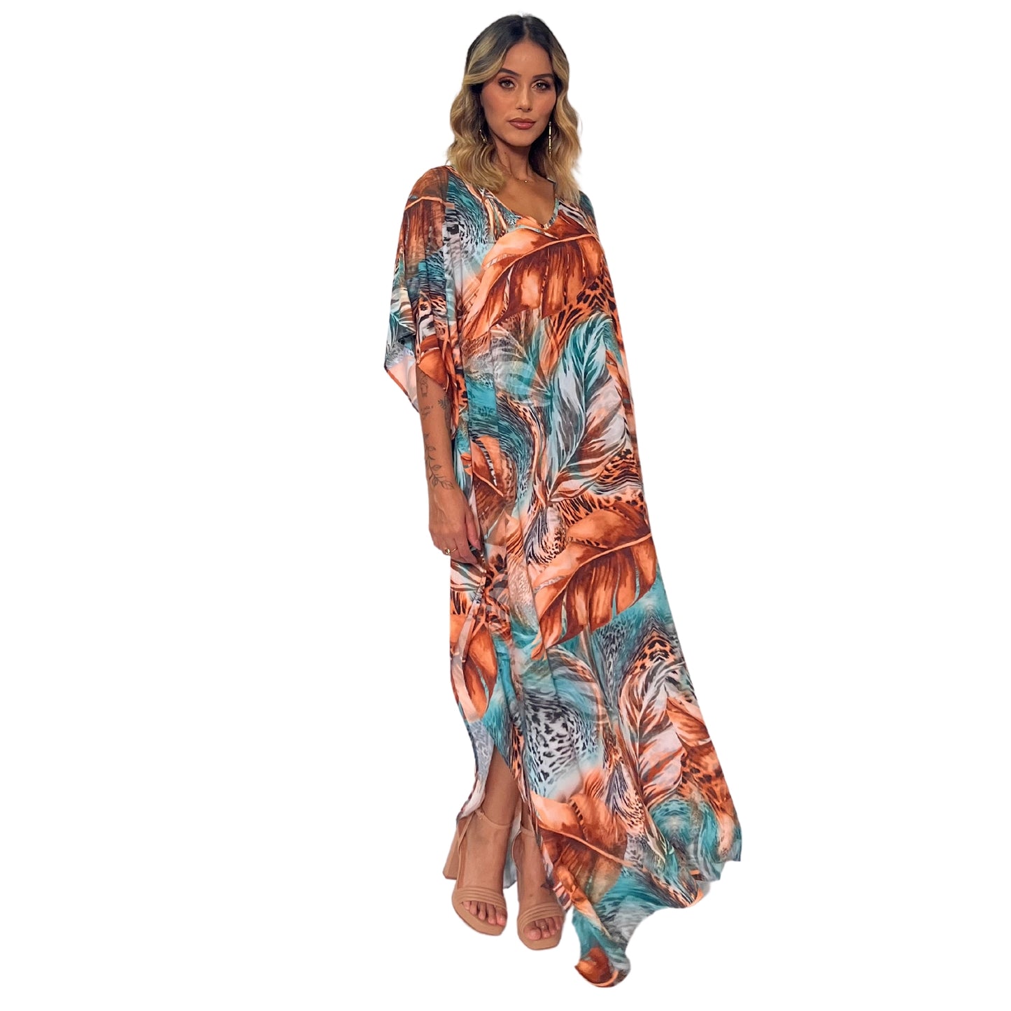 Kaftan VESTIDO longa Bixugrillo estampa Nambia