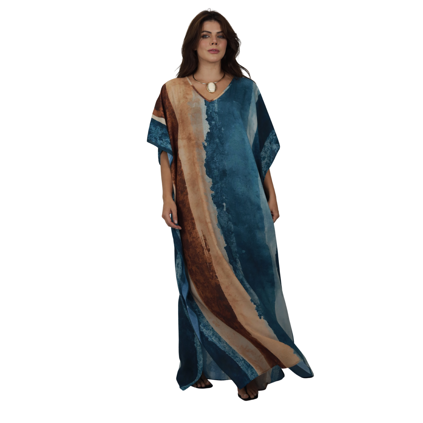 Kaftan Longa Feminina em GGT Toque de Seda | Estampa Exclusiva BIX.G | Maré Siena