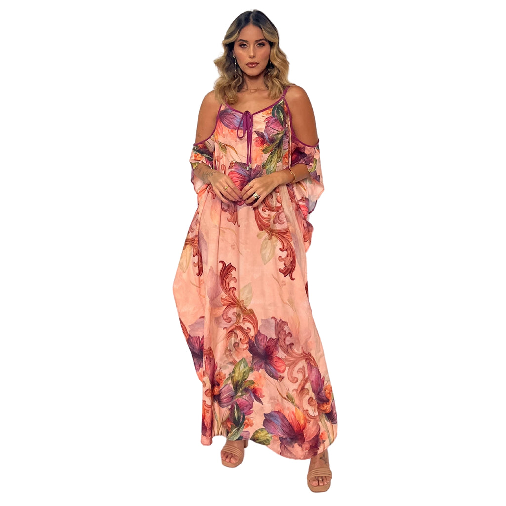 KAFTAN VESTIDO Longo de alça, ombro aberto Bixugrillo estampado Éden