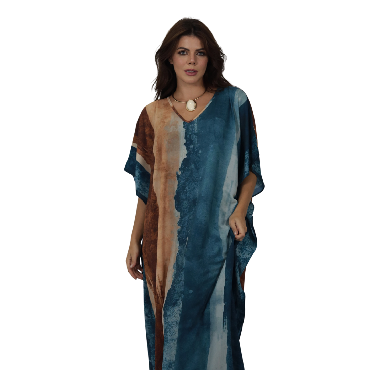 Kaftan Longa Feminina em GGT Toque de Seda | Estampa Exclusiva BIX.G | Maré Siena