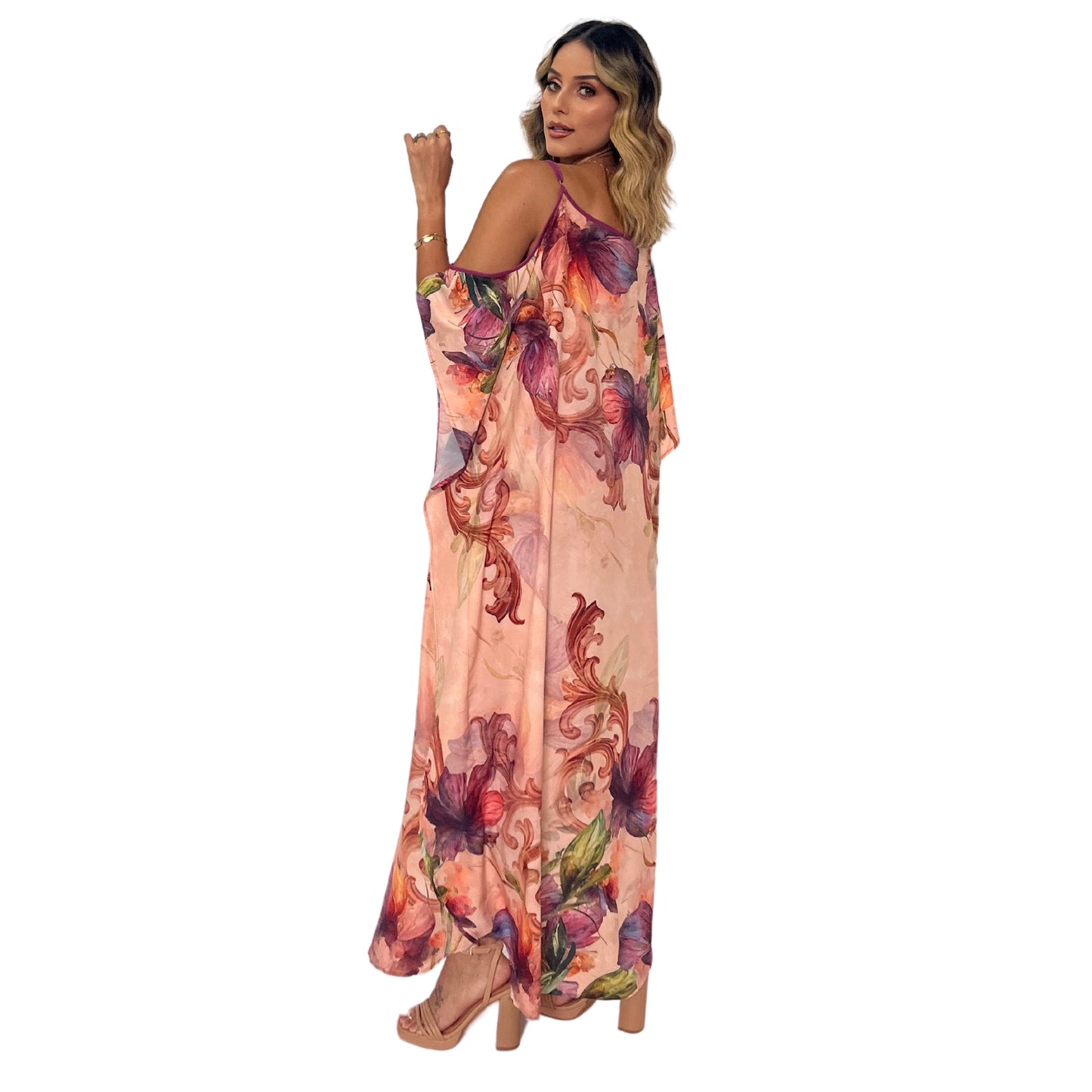 KAFTAN VESTIDO Longo de alça, ombro aberto Bixugrillo estampado Éden