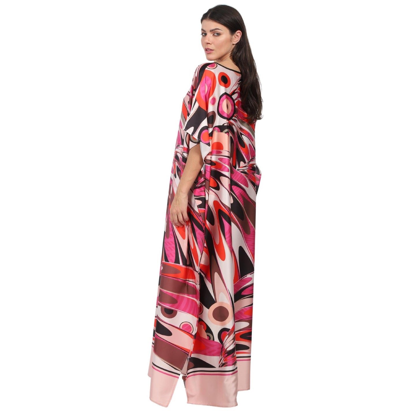 Kaftan vestido longa estampada borboleta pink