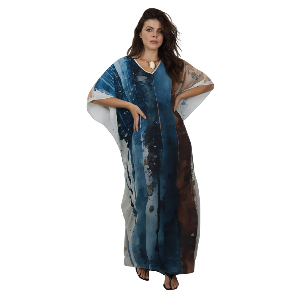Kaftan Longa Feminina em GGT Toque de Seda | Estampa Exclusiva BIX.G | Horizonte Liquido