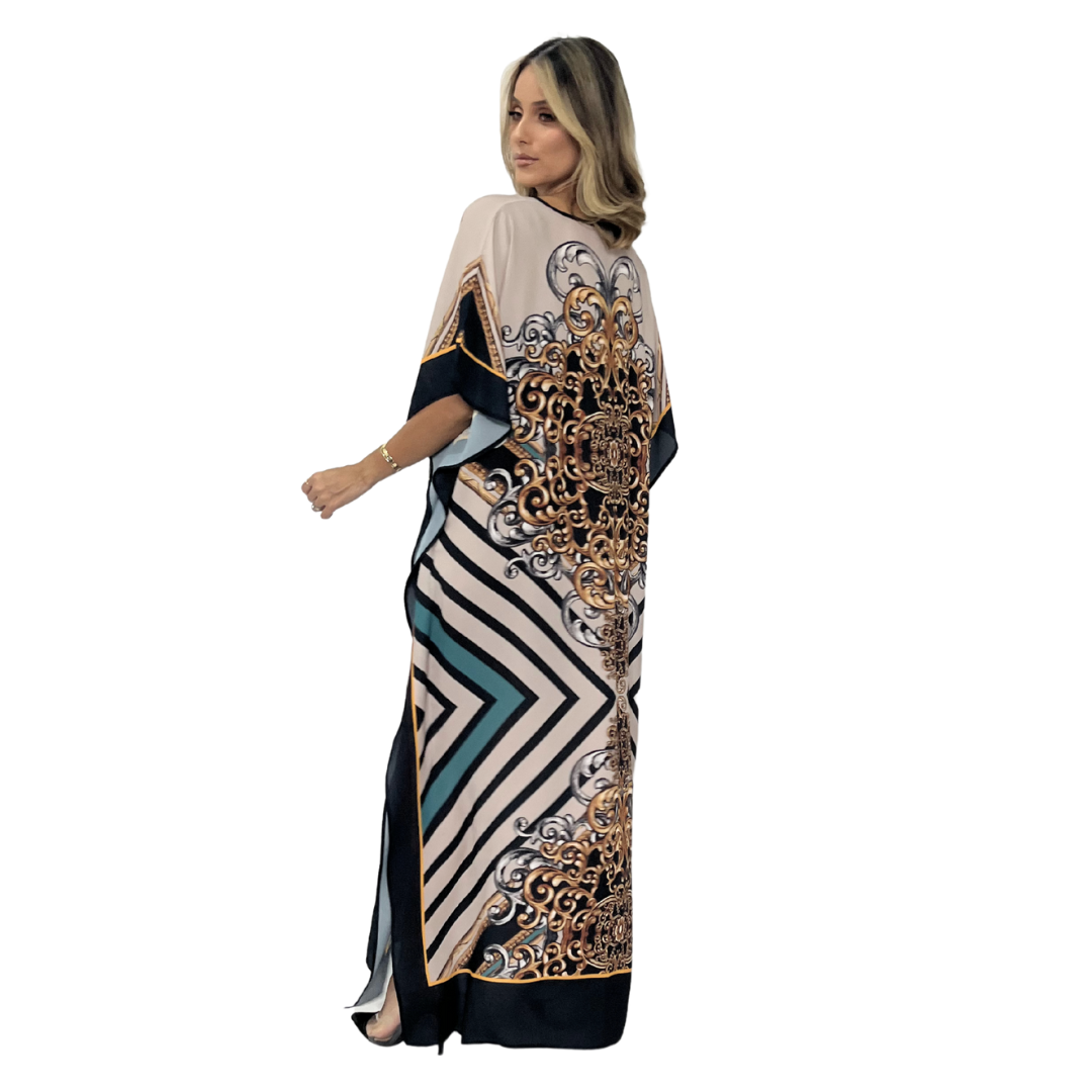 Kaftan Longa estampada Bixugrillo Chevron Arabesco