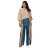 Conjunto 2pçs Camisão bege e Pantalona BIXUGRILLO estampado listras aquareladas
