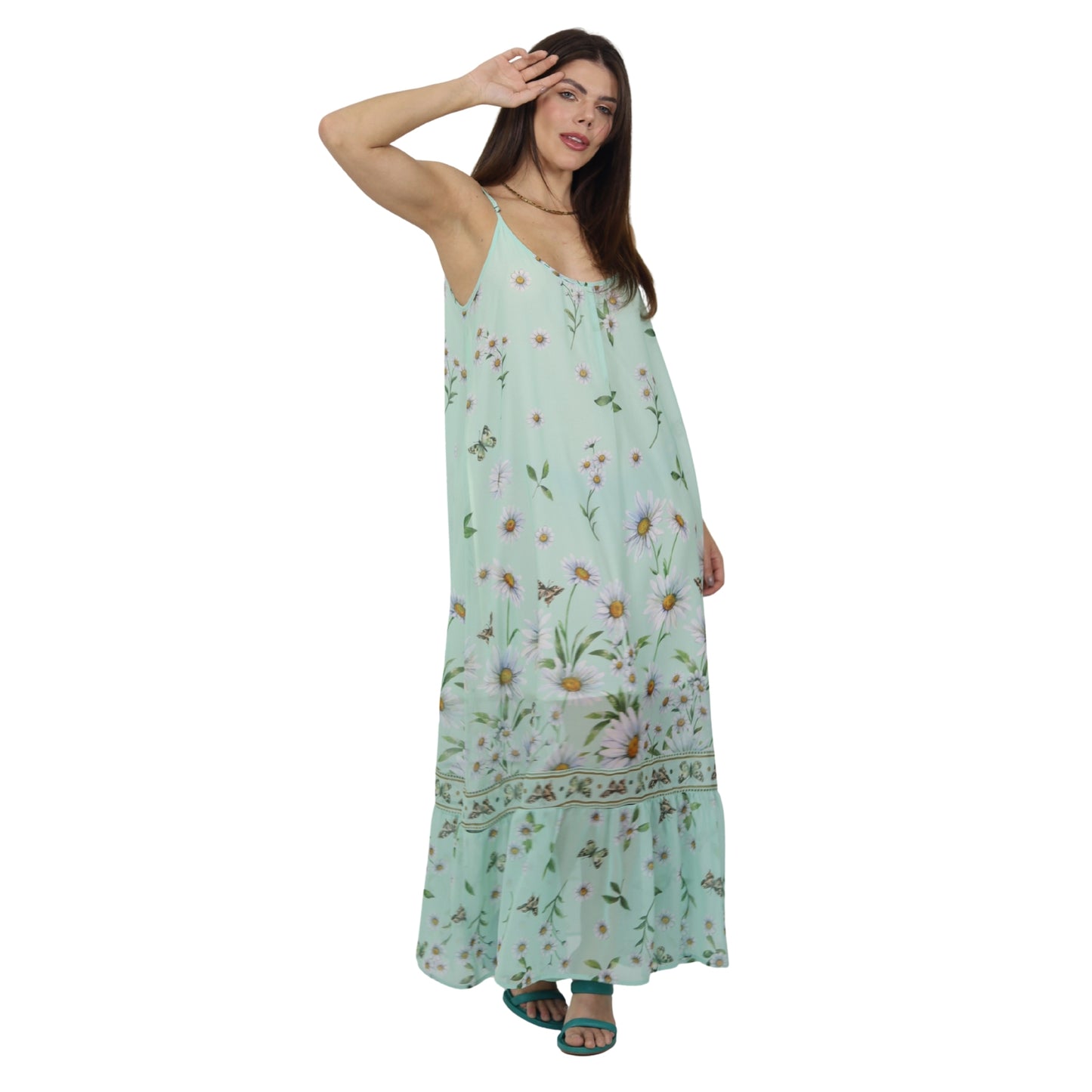 Vestido  Midi de Alça Bixugrillo estampado Margaridas Verde