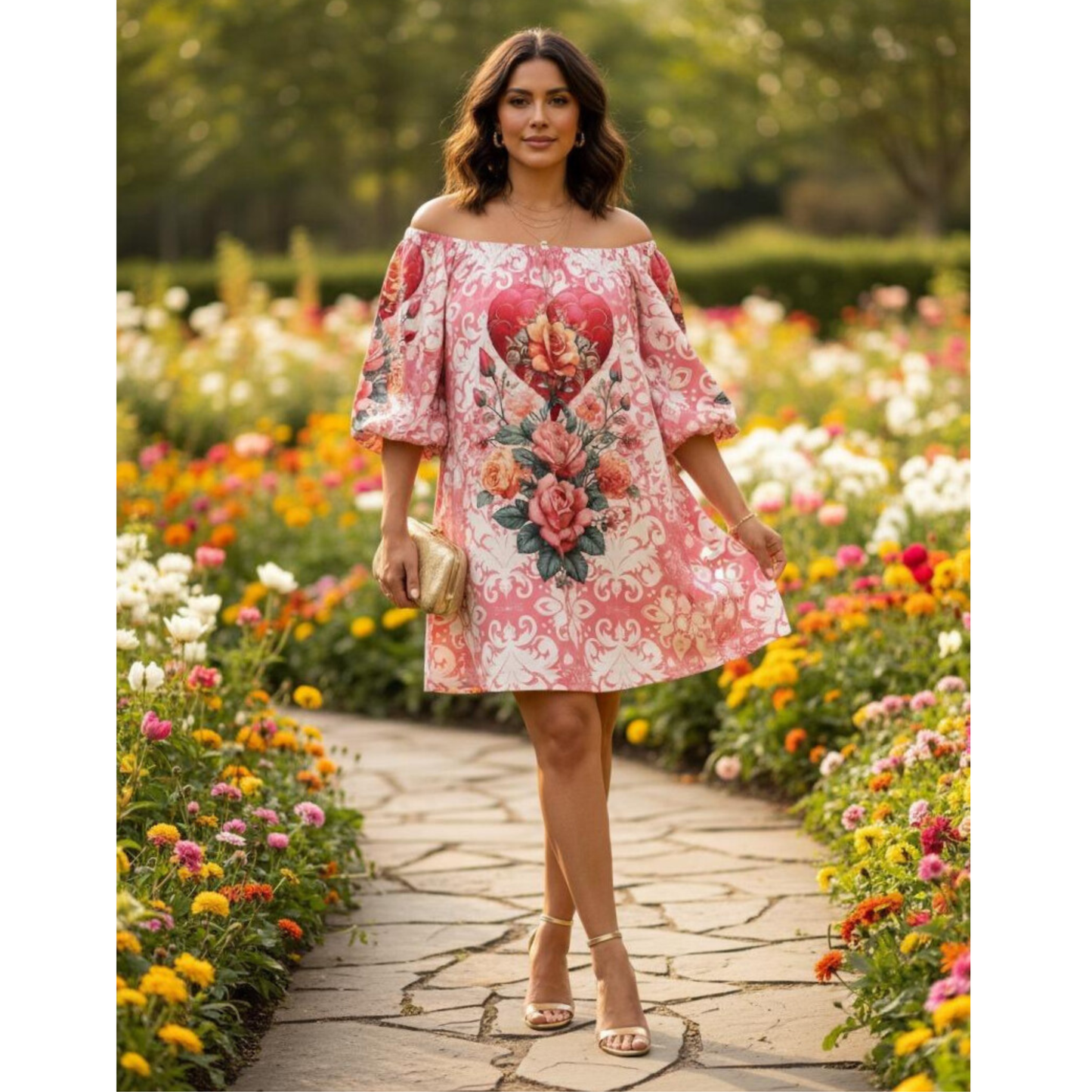 Vestido  Curto Ciganinha Bixugrillo estampado corações