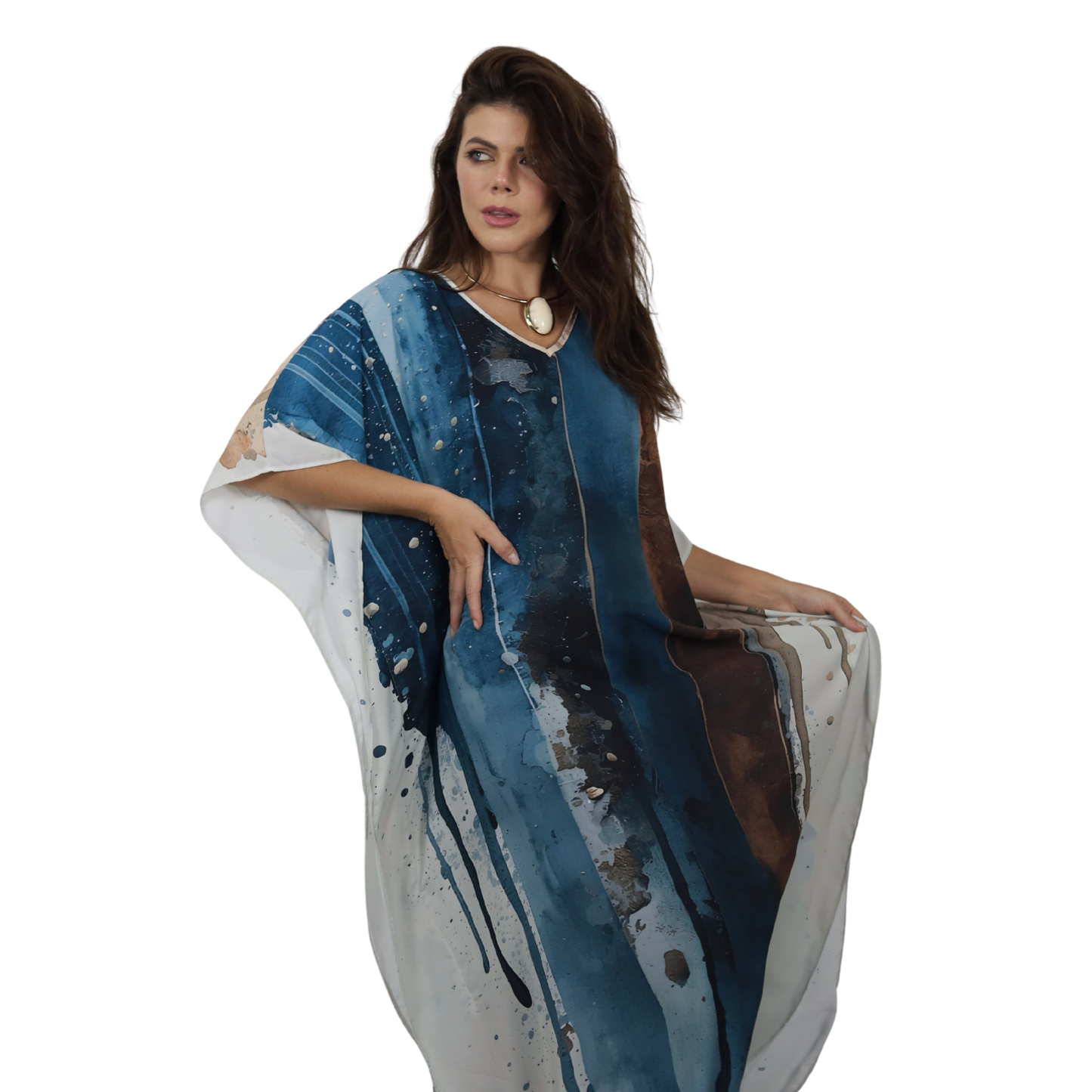 Kaftan Longa Feminina em GGT Toque de Seda | Estampa Exclusiva BIX.G | Horizonte Liquido