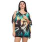 Blusa Kaftan ombro aberto estampada Praia pavão