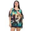 Blusa Kaftan ombro aberto estampada Praia pavão