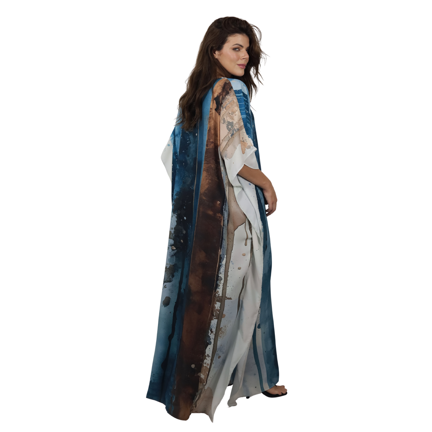 Kaftan Longa Feminina em GGT Toque de Seda | Estampa Exclusiva BIX.G | Horizonte Liquido