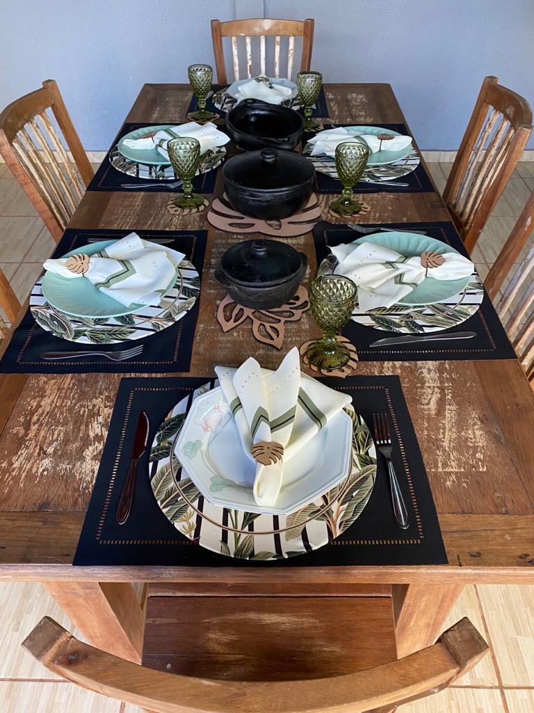 kit de 39 pçs  p/ 6 lugares lugares mesa posta estampa Folhagens com corte a laser