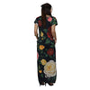 Vestidos longo malha fria Bixugrillo estampado Rosas Bloom
