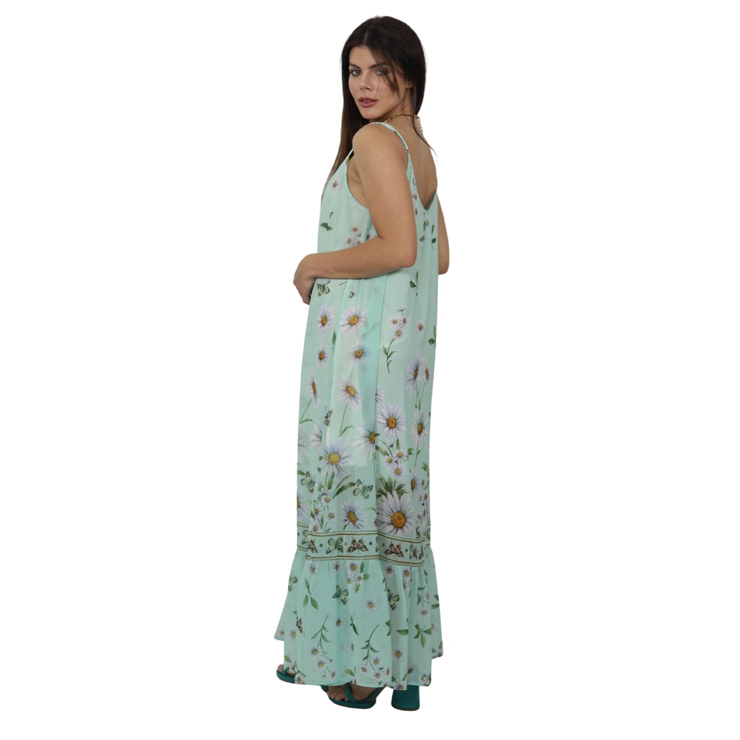Vestido  Midi de Alça Bixugrillo estampado Margaridas Verde