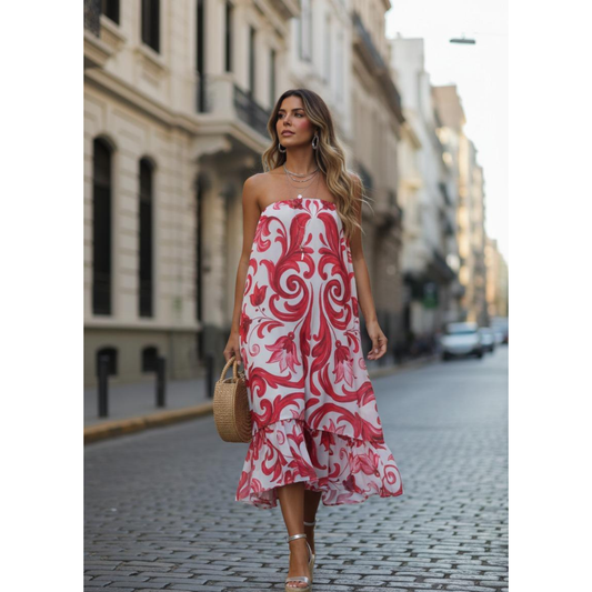 Vestido Tomara que Caia  Bixugrillo estampado Moldura Rosa