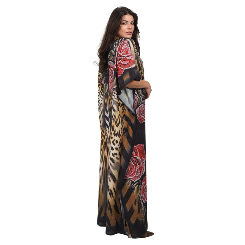 Kaftan vestido longa estampada Tigre