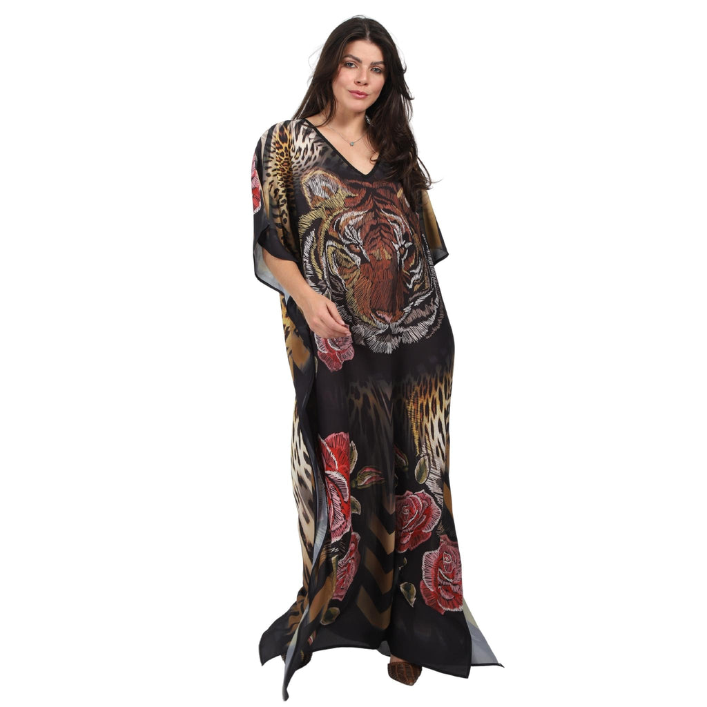 Kaftan vestido longa estampada Tigre