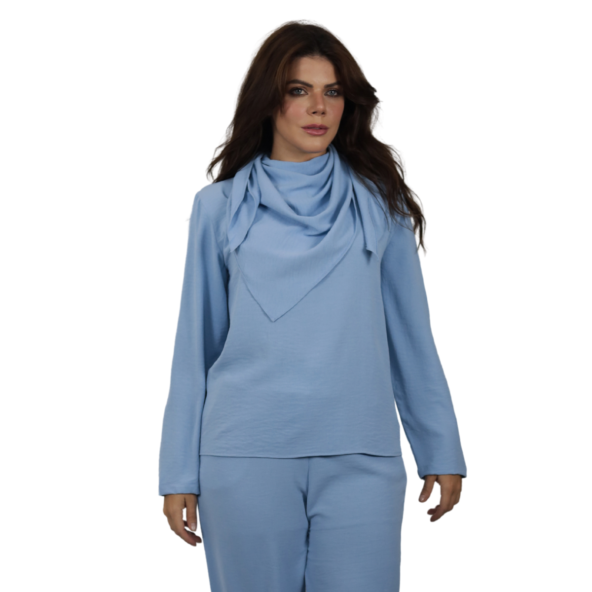 Conjunto 3pçs Blusa, Pantalona e Lenço  | BIXUGRILLO Estampada | Azul Claro