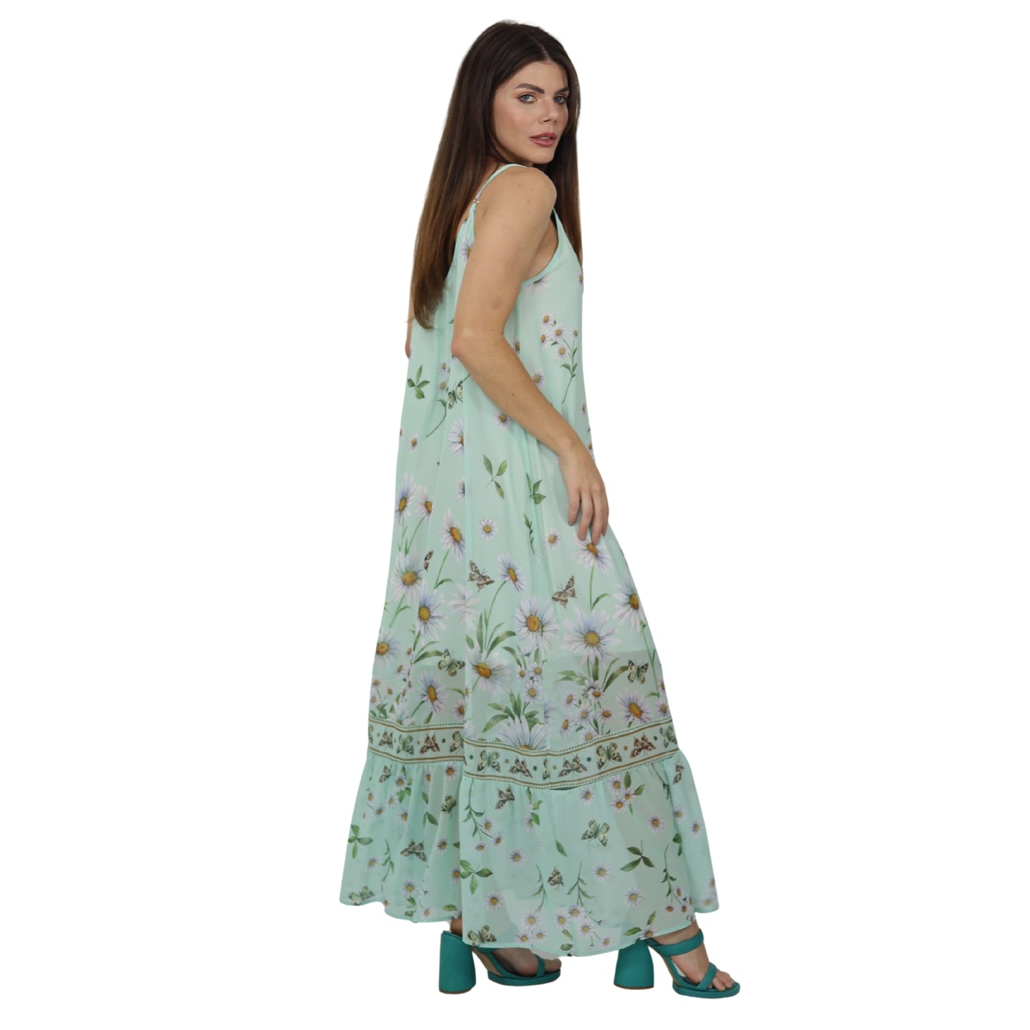 Vestido  Midi de Alça Bixugrillo estampado Margaridas Verde